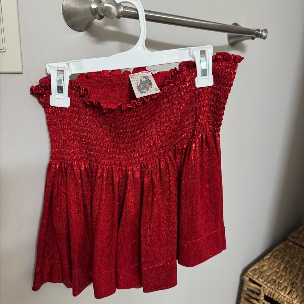 QUEEN OF SPARKLES Red Shimmer Shorts